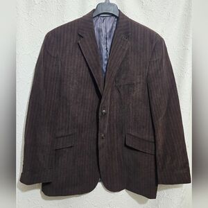Madison Mens Brown and Black Pinstripe Corduroy Lined Blazer Size 46R